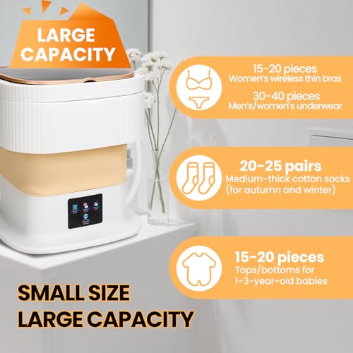 Portable Washing Machine Mini Washer for Apartments - Compact, Foldable Countertop Clothes Washer & Dryer Combo, Small Lavadora Portatil, Handheld Laundry Machine (Khaki, Large) by AMZNR - Image 5