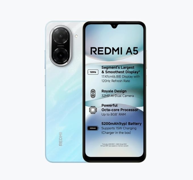 Redmi A5 (Blue, 3GB RAM, 64GB Storage) | 6.88-inch 120Hz Display