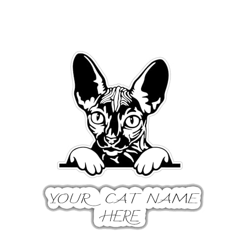 Customize Pet breed Sticker Decal With Your Cat Name, Custom Pet Decals For Your Car, Truck, SUV, Window, Laptop, Water Bottles, Phones And Wall 5 Inch (Sphynx)