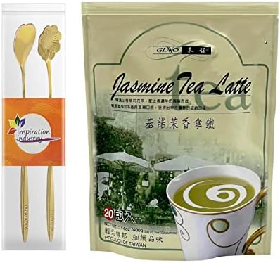 GINO Lavender Milk Tea, 14 Oz (400 g), With 2 Inspiration Industry Coffee Spoons (JASMINE TEA LATTE FLAVOR 1 PACK + FREE TEA SPOON)