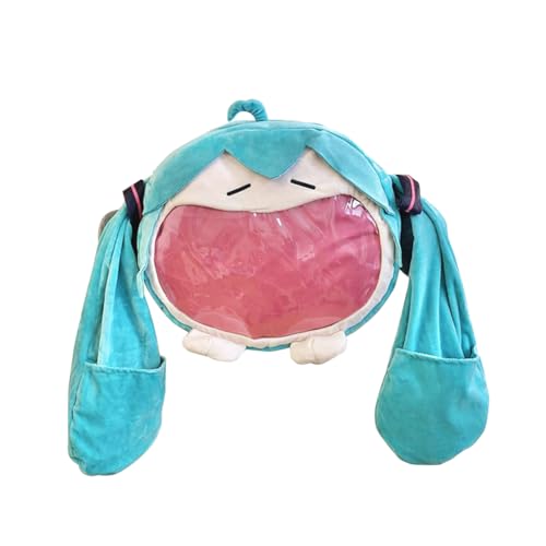 Zhongkaihua Miku Anime-Plüsch-Rucksack, Niedlich, Geräumig, 46 x 32 cm, Miku Cosplay, Plüschtasche, Geldbörse für Abzeichen, Sammler, Täglicher Gebrauch, Geburtstagsgeschenk, Dekoration
