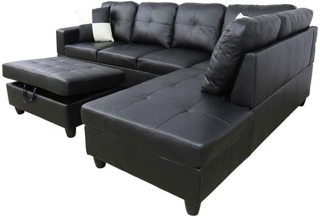 LifeStyle Furniture Left Facing 3PC Sectional Sofa Set Faux PU Leathe with Storage mats and 2 Pillows Smooth and Soft Couch ​Sets: Furniture & Decor