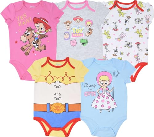 Image of Disney Classics The Aristocats Lion King Winnie the Pooh Pixar Toy Story Baby Girls 5 Pack Bodysuits Newborn to Infant