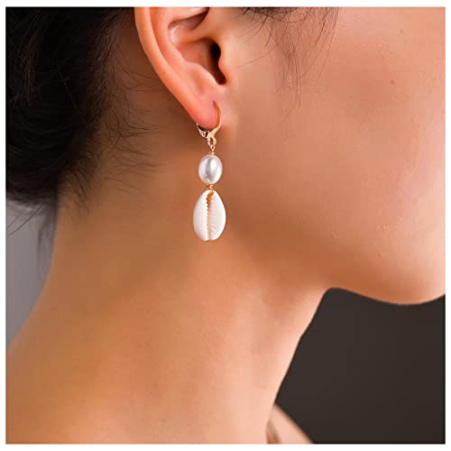 Cimenexe Gold Perlmuschel Hänger Ohrringe, Perle Muschel, Baumeln, Natürliche Muschel, Schmuck für Frauen und Mädchen