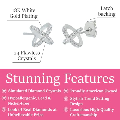 Cate & Chloe Paige 18k White Gold-Plated X Ring Pave Stud Earrings with Simulated Diamond Crystals, Elegant Jewelry for Women, Gift for Her on Christmas, Anniversary, Birthday — view 2