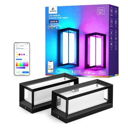APPECK Smart RGBCW Outdoor Wall Lights 2 Pack, 1600LM Super