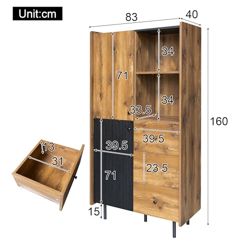 Table basse noire et bois 90 cm moderne avec deux portes et compartiments - 3