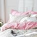 Pink and White Duvet Cover Queen Size - 3 Pcs Floral Flower Leaf Pattern Printed Reversible Microfiber Comforter Cover Bedding Set - 90X90 Soft Aesthetic Cottage Preppy Bedroom Decor for Women Men