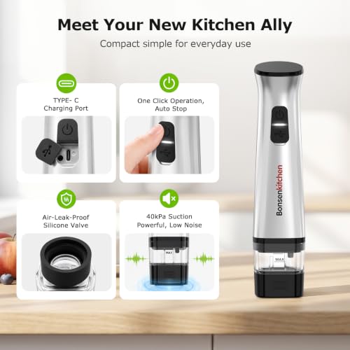 Bonsenkitchen Handheld Wireless Vacuum Sealer w/ 30 Reusable Bags - image 5