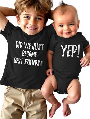 Image of Tstars Did We Just Become Bestfriends? Big Brother Sister Little Bro Sis Matching Sibling Kids Shirt & Baby Bodysuit Set