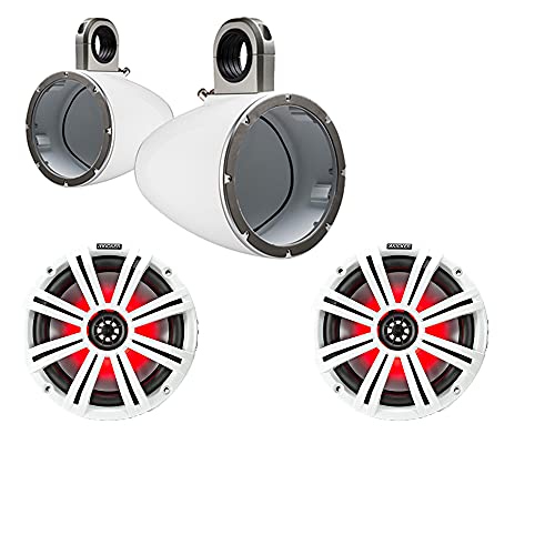 Kicker 8  White Wake Tower LED Marine Speakers 1-Pair