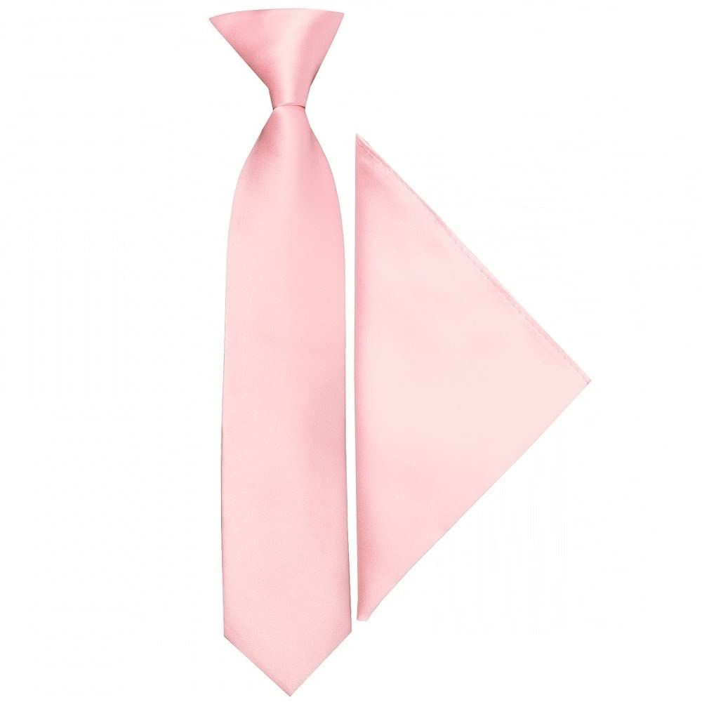 TIES R US Pre Tied Blush Pink Satin Boys Tie and Pocket Square Set Age 4-7, One Size