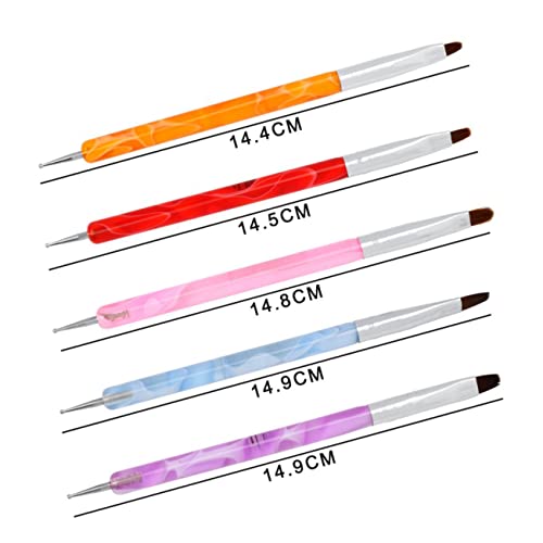 SAFIGLE 5Pcs Double End Nail Art Brush Durable Nail Carving Pens with Ball Styluses Tips for Painting Dotting Designing for Acrylic UV Gel Nail Art - Thumbnail 6
