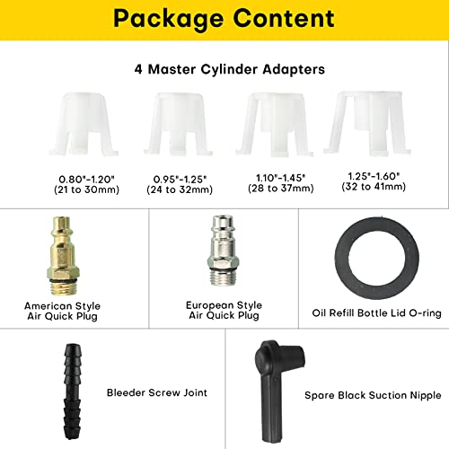 Acymner Pneumatic Brake Fluid Bleeder Tool Kit | Vacuum Bleeder Tool Kit, Brake Bleeder Kit with Extractor and Refill Bottle Master Cylinder Adapters Air Quick Plugs for Auto Car Motorcycle Truck - Thumbnail 2