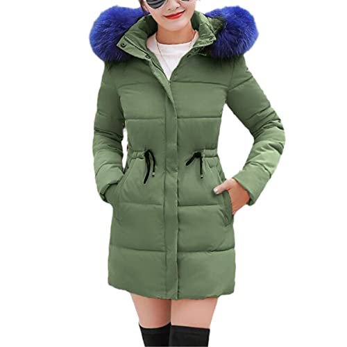 Manteau d'hiver mince et long veste duvet de coton femme avec fourrure