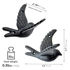 Ambipolar 5-Pack Bird Flying Style Coat Hooks, Vintage Black Hooks for Coats, Hats, and More, Sturdy Cast Iron Construction, Rustic Farmhouse Theme, Easy Installation Versatile and Durable Ambipolar 5 Pack Bird Flying Style Coat Hooks Vintage Black Hooks for Coats Hats and More Sturdy Cast Iron Construction Rustic Farmhouse Theme Easy Installation Versatile and Durable