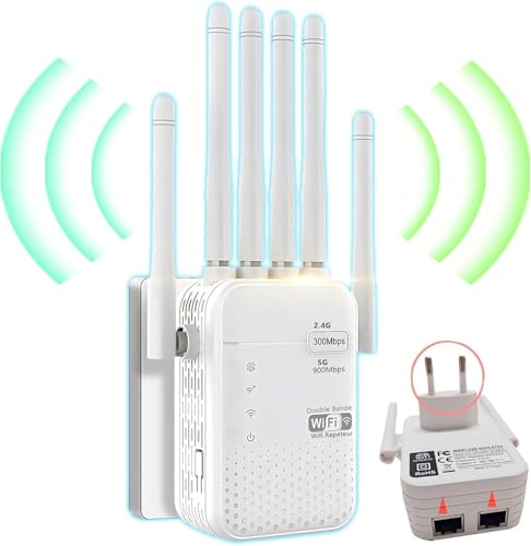 Repetidor WiFi,2026 Potente Amplificador WiFi,Amplificador señal WiFi,Repetidor WiFi Largo Alcance,6 Antenas,2 Puertos LAN,Cobertura de hasta 11800Sq.para Oficinas Y hogares,Fácil Instalación