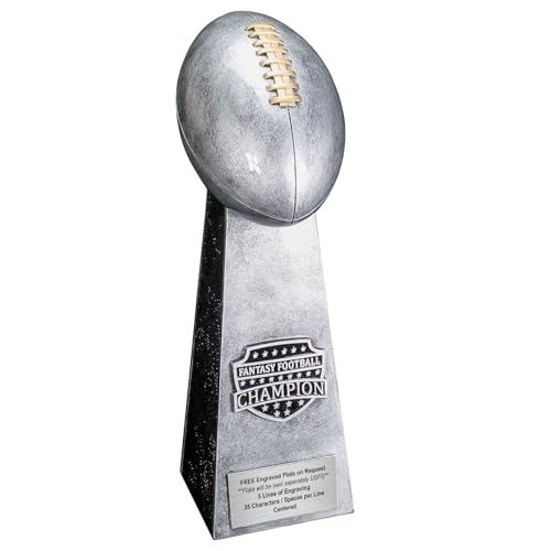 Decade Awards Fantasy Football Champion Trophy - 11.5 Inch Tall - FFL Silver Tower Award - Engraved Plate On Request (Silver, 11.5)