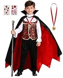Vampire Costume Set, Scary Halloween Costumes for Boys with Cape & Scepter, Gothic Vampire Costume Boy for Cosplay Party