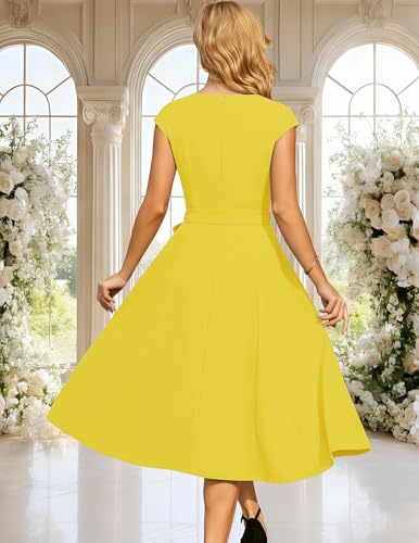 Image of DRESSTELLS Women's Cocktail Dresses, Formal Wedding Guest Modest Church Vintage Tea Party Midi Evening Dress