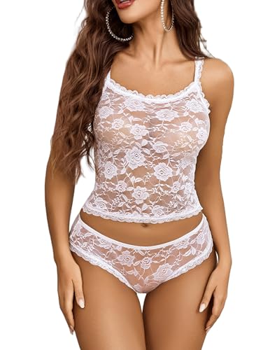 Avidlove Sexy Pajama Set for Women Floral Lace Lingerie Set Sheer Sleepwear See Through Lace Shorts PJ Set