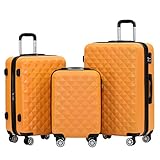 BEIBYE Zwillingsrollen 2066 Hartschale Trolley Koffer Reisekoffer Gepäck M L XL Set (Orangen, Set)