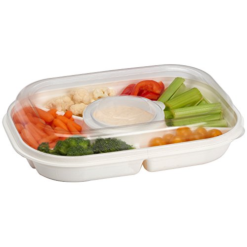 Jumbo Divided Serving Tray With Lid – Includes 6 Bins for Party Platter, Snackle Box Container, Fruit Tray, Veggie Tray, Chip and Dip Bowl, Appetizers, Desserts, Snacks & More (by Buddeez)