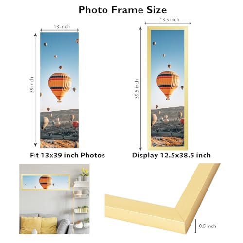 Image of JCJMY 13x39 Picture Frame Gold for Puzzles Poster Photo Picture, Horizontal and Vertical Formats for Wall Hanging, 13 x 39 Wall Gallery Poster Photo Puzzles Frame for 13 by 39 Photos Posters, Gold