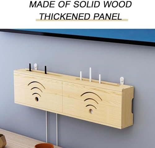 Walnut Wooden WiFi Router Storage Box, Wall Mount Decorative Shelf, Cable Management & Power Strip Organizer (23.6in) - Stylish Router Hider for Home & Office