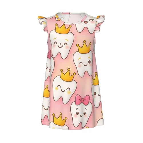 Augenstern Flutter Sleeve Nightgown Pajama Gown Kawaii Dental Teeth Easy Pull-On Sleepwear Nightdress