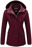 Pursky Jacket For Women Bomber Jackets Field Lightweight Spring Anorak Women's Military Cotton Coat With Detachable Hood Burgundy S
