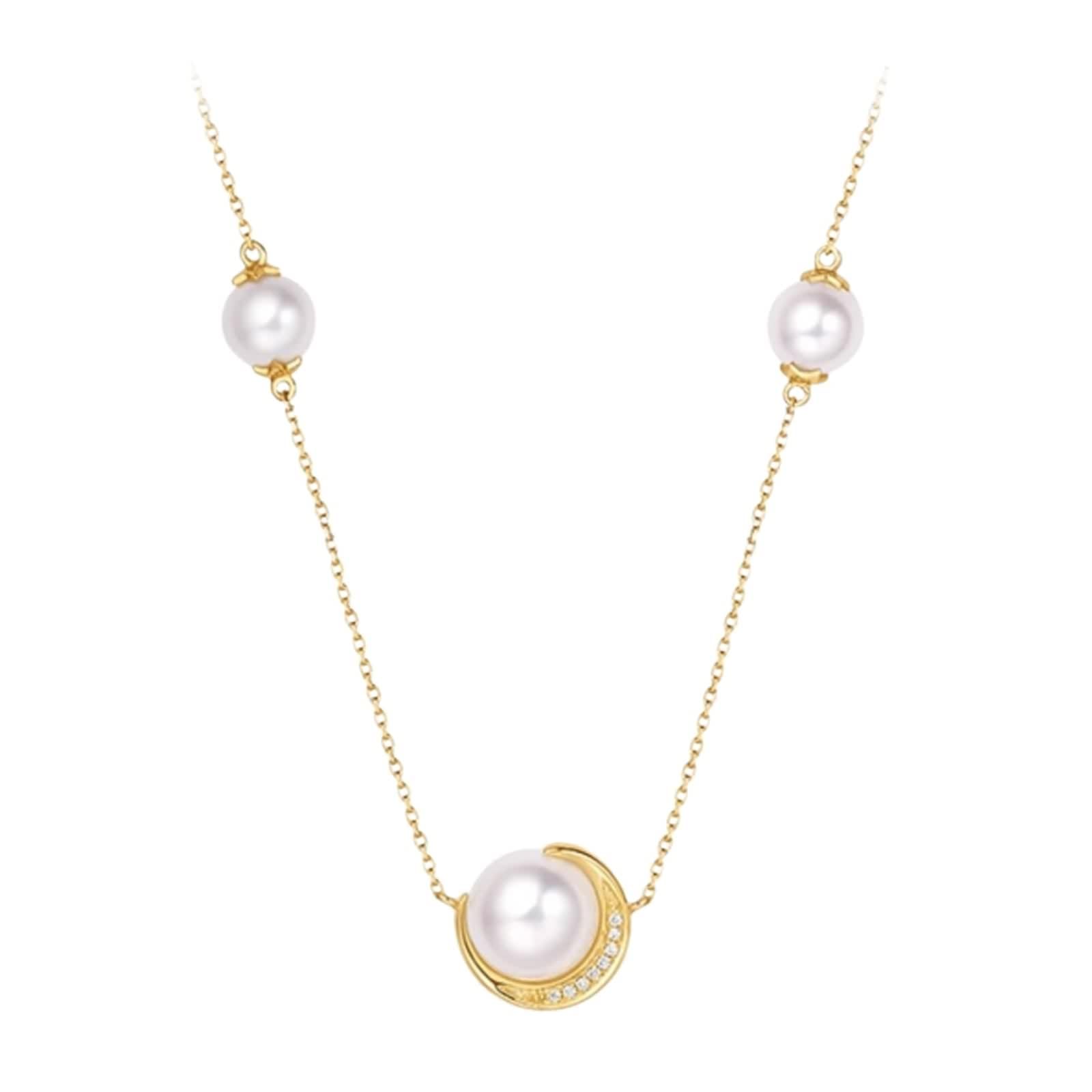Damen Halskette mit Anhänger, Modeschmuck Kette Weiß Diamant Echter Schmuck 9K/14K/18K Gelbgold