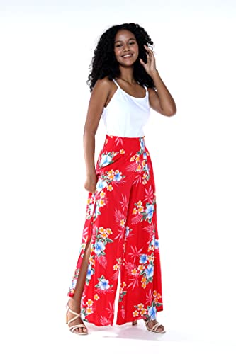 Image of Matchable Family Hawaiian Luau Men Women Girl Boy Clothes in Hibiscus Red