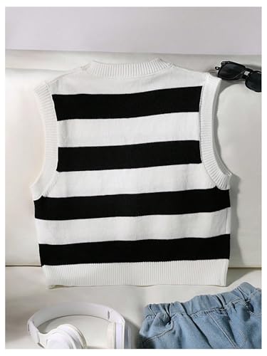 SweatyRocks Girl's Sweater Vest Striped Crew Neck Sleeveless Knit Vest Pullover Crop Tops2
