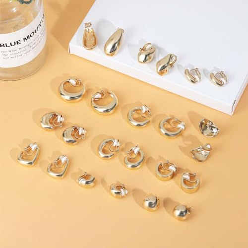 NEWITIN 12 Pairs Gold Clip On Hoop Earrings for Women Retro Chunky Hoop Earring Multiple No Piercing Fake Earring Clip On Earrings for Women2