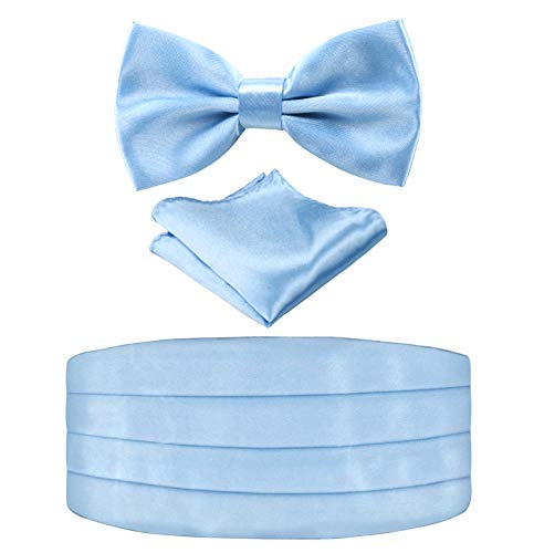 Image of Alizeal Mens Multicolored Silk Solid Cummerbund Bow Tie Set | with Cummerbund Pocket Square Pre-tied Adjustable for Mens Gift