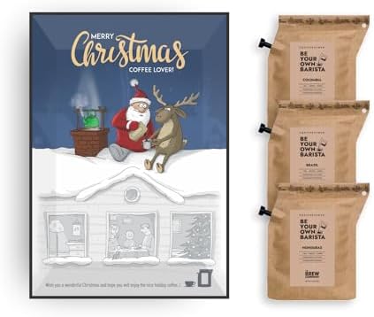 Christmas Greeting Cards for Coffee Lovers – Includes 3 Premium Coffee Brewers with Gourmet Coffees of The World | Unique & Unusual Hamper Style Letterbox Gift Idea for Men & Women