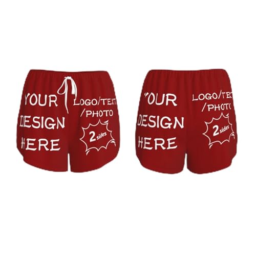 Fyralune Custom Running Shorts Womens Design Your Add Text Logo Photo,Personalised Gym Shorts with Pockets Workout Sport Yoga Custom Running-Shorts Gifts Add Your Interesting Image Dark Red