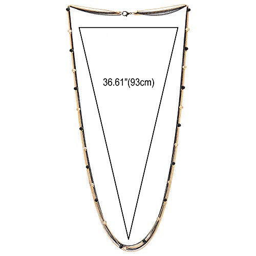 Coolsteelandbeyond Black Gold Multi-Strand Long Chains Statement Necklace With Crystal Beads Charms Pendant, Dress Prom #TOP2