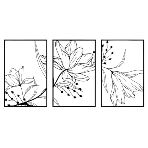 Kit 3 Quadros Decorativos Parede Planta Lirios Mdf Vazado 3mm para Sala Quartos