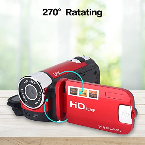 Câmera de vídeo Eboxer 1080p 16MP 270 graus de rotação de 270 graus, câmera de vídeo com zoom digita
