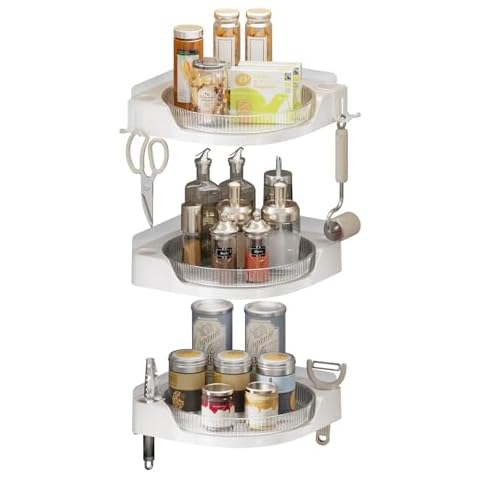 Weidace Corner Shower Caddy, 3 Pack Rotation Shower Organizer, Corner Shower Shelf with 2 Hooks, Adhesive No Drilling Wall Mounted Shelves for Bathroom, Kitchen (Transparent) Cover