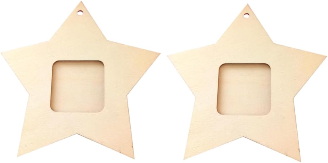10pcs Unfinished Wooden Star Mini Photo Frame Wall Hanging