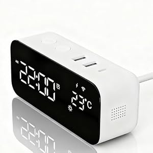 Smart WiFi Alarm Clock with Timer, USB 2A+1C Fast Charging, App Remote Control, Digital LED Large Screen Power-Off Countdown Timer, Snooze Alarm, Time, Weather and Temperature Display