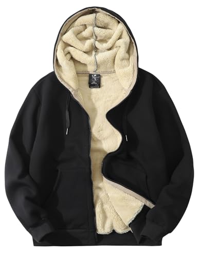 Flygo Men's Sherpa Hoodie Jacket Fleece Lined Zip Up...
