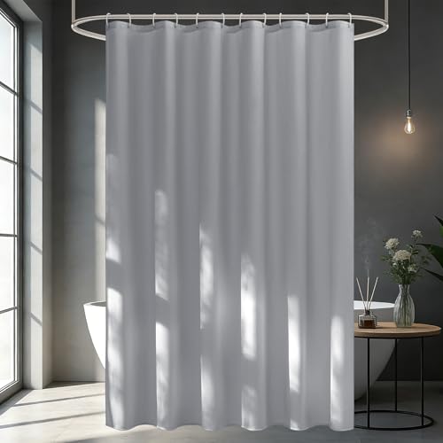 AooHome シャワーカーテン 120 x 150cm 目隠し 遮像 防カビ 防水 風呂カーテン 軽量 速乾 リング付き 無地 グレーの商品画像（Amazon）