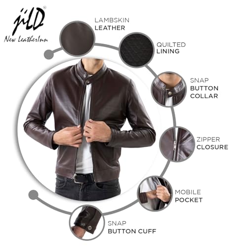 Image of Jild Classical Single Piece Lambskin Leather Jacket Men - Everyday Wear Snap Tab Collar Men's Motorcycle Leather Jacket