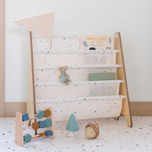 3 Sprouts Kids Bookshelf Made of Recycled Fabric Book Shelf Kids in Cream Terrazzo for Ages 3+