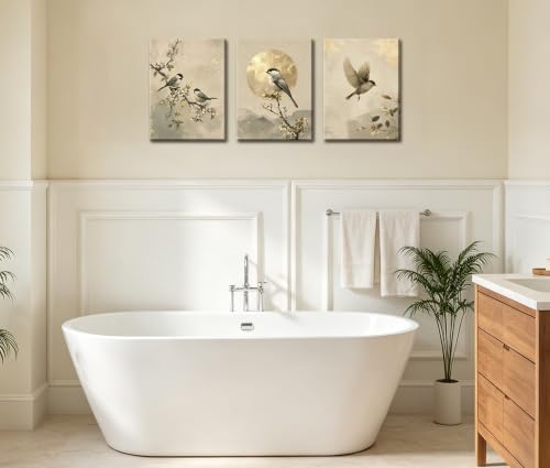 Image of Frimeeme Bird and Blossom Canvas Wall Art Set of 3, 12x16 inch