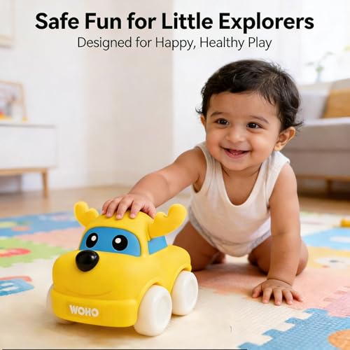 Image of Soft, Safe & Scented Reindeer for Toddlers 1-3-Yellow, BPA-Free, Chewsafe Vehicle, Sensory, Motor Skill Development, Food Grade Toy, Baby Car Toys 6-12 Months+, One-Piece Design Infant Toys